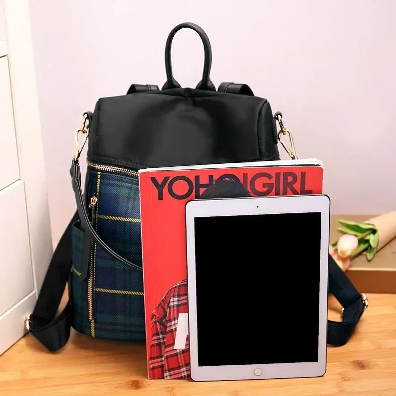 sac à dos vintage à carreaux antivol 3 en 1, sac à bandoulière convertible, sac à main en nylon résistant à l'eau pour femmes, pour les trajets quotidiens