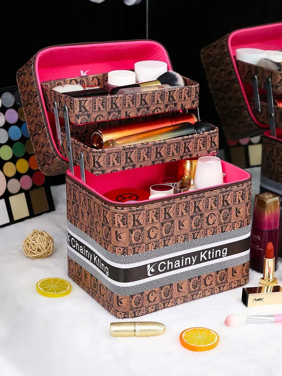 trousse de maquillage rétro à la mode, nouvelle trousse de maquillage multicouche de grande capacité, boîte de rangement de cosmétiques portable de voyage, cinq modèles