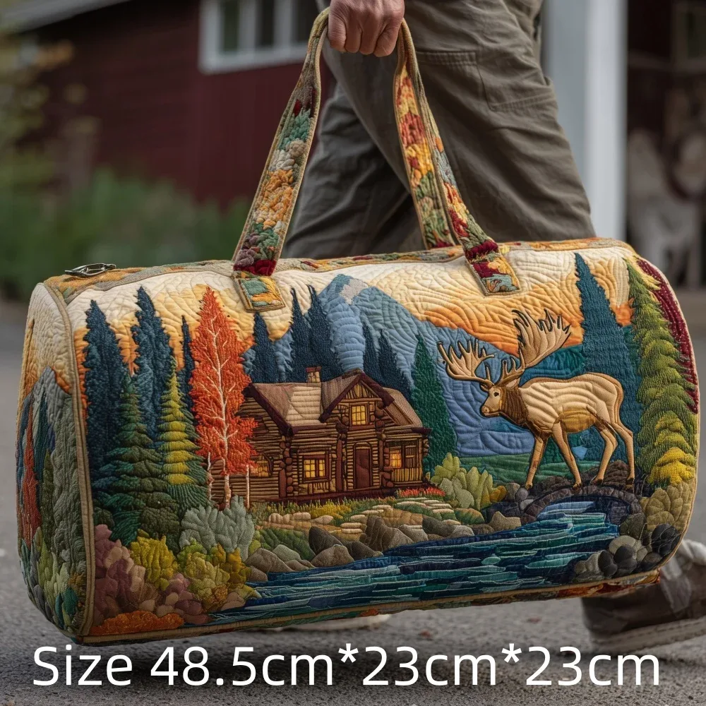 sac de voyage matelassé 3d imprimé cerf de la forêt, sac polochon fourre-tout avec poignées supérieures, bagage vintage style cabine pour femmes et hommes, idéal pour la gym, le sport et les voyages, bagage à main