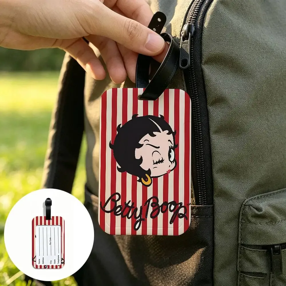 étiquette de bagage anti-perte anime b-bettys sexy boop, porte-carte d'identité en pvc, étiquette de nom pour bagages pour voyage en plein air