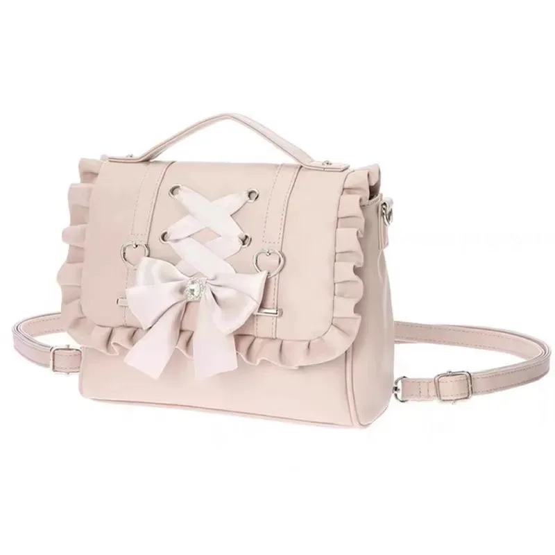 sac à main lolita knot pour femme, sac à bandoulière simple, sac à double épaule, sac à dos décontracté coréen en cuir pu, sac ita kawaii