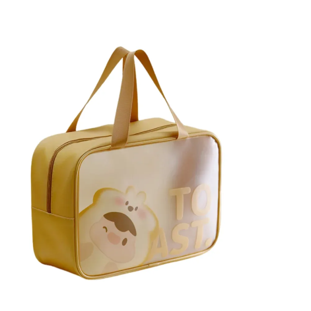 sac de toilette transparent portable, imperméable, givré, grande capacité, sac à cosmétiques avec imprimé de dessin animé, étui de maquillage de voyage peu encombrant.