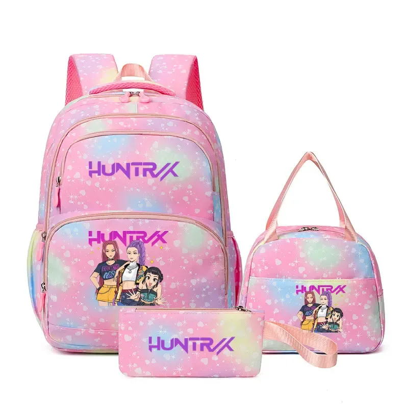 lot de 3 sacs à dos kpop demon hunters, cartable de dessin animé pour adolescents, sac d'étudiant, sacoche pour ordinateur portable et livres, sac de voyage, mochilas
