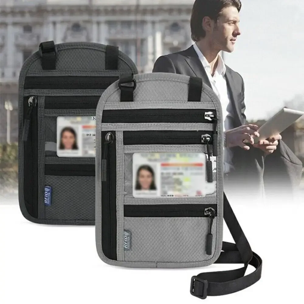 pochette de sécurité antivol en nylon, sac de passeport bloquant rfid avec sangle de cou réglable, portefeuille de voyage étanche