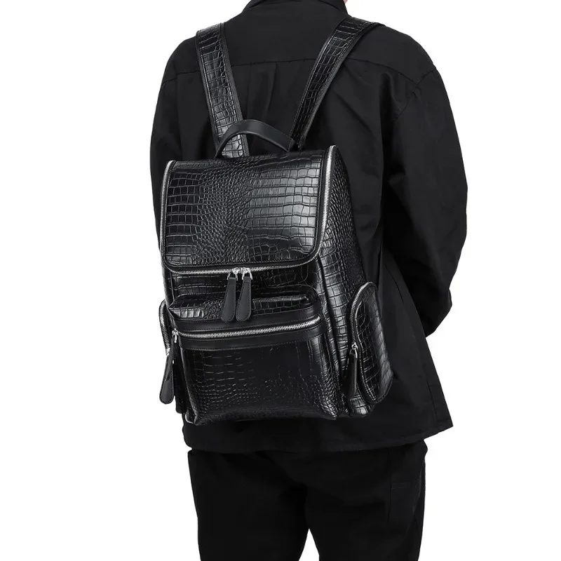 sac à dos en cuir d'alligator pour hommes, sac pour ordinateur portable d'affaires, sacs à dos de voyage de grande capacité, cartable pour étudiants