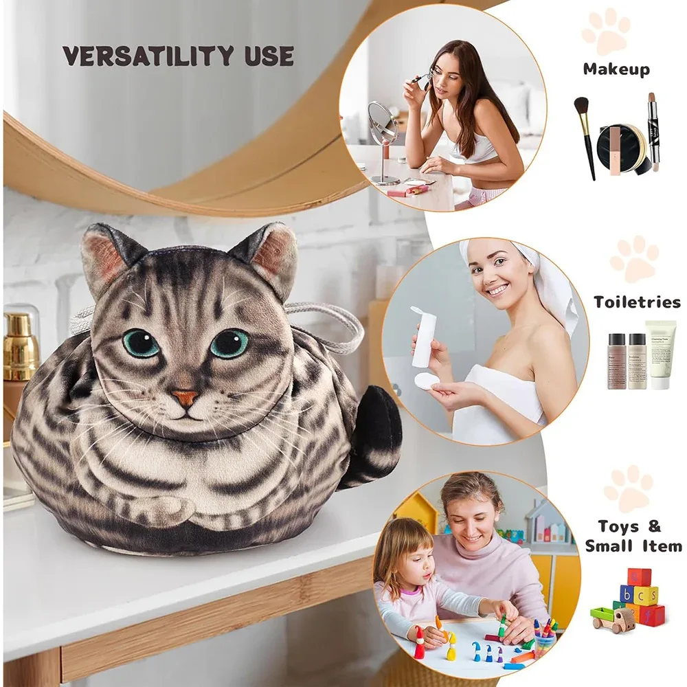 trousse de maquillage à cordon en forme de chat, sac à cosmétiques portable de grande capacité pour femmes, organisateur de voyage, sac de rangement, pochette de soins de la peau
