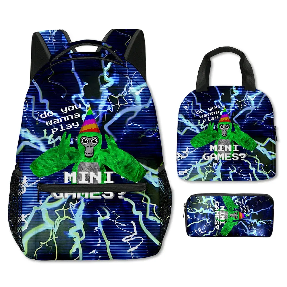 mode nouveauté cool nouveauté gorille tag impression 3d 3 pièces/ensemble étudiant sacs d'école sac à dos pour ordinateur portable bandoulière sac à déjeuner porte-crayon