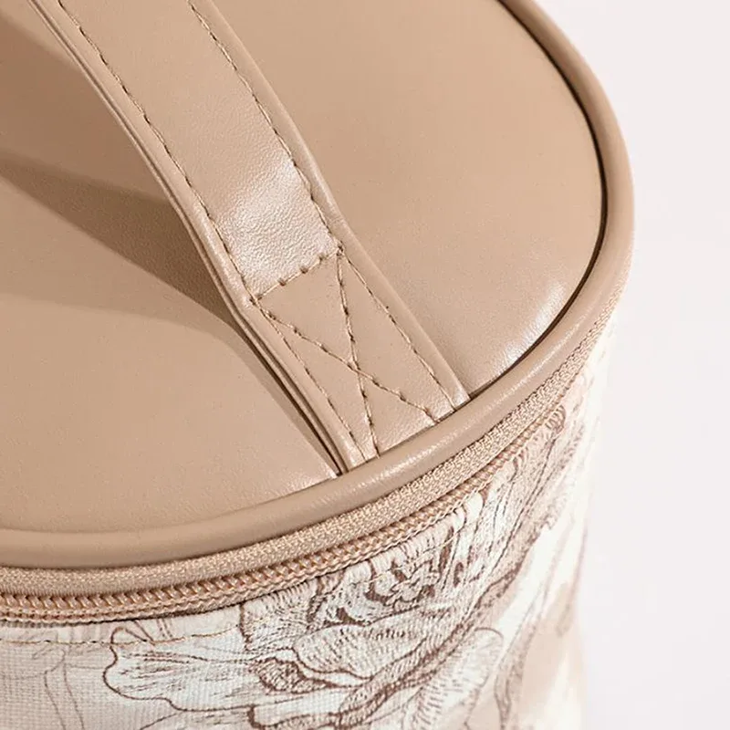 sac de maquillage portable élégant, motif floral en dentelle, sac de rangement cosmétique avec poignée, pochette de toilette de voyage de grande capacité pour femmes