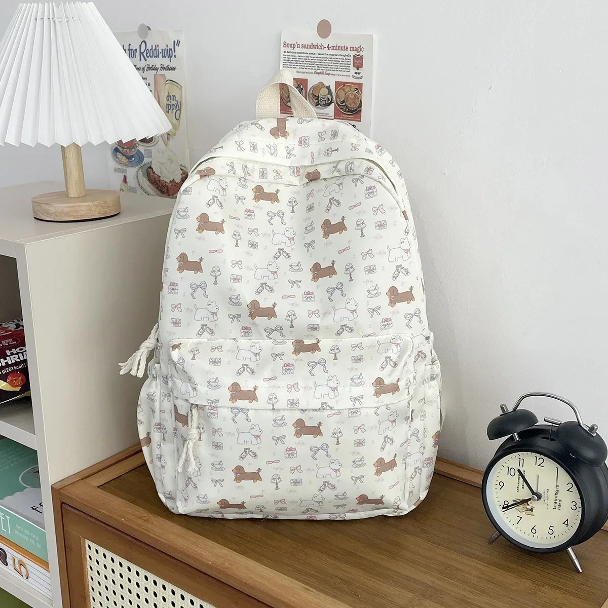 Nouveau sac à dos double bandoulière avec imprimé chien, grande capacité, simple et mignon, pour les élèves du collège et du lycée, style streetwear N...
