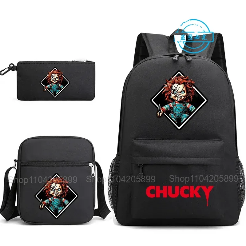 sacs à dos chucky pour enfants, 3 pièces, cartables pour étudiants et adolescents, sacs d'école pour garçons et filles, trousse à crayons, sacs à bandoulière, sac de voyage