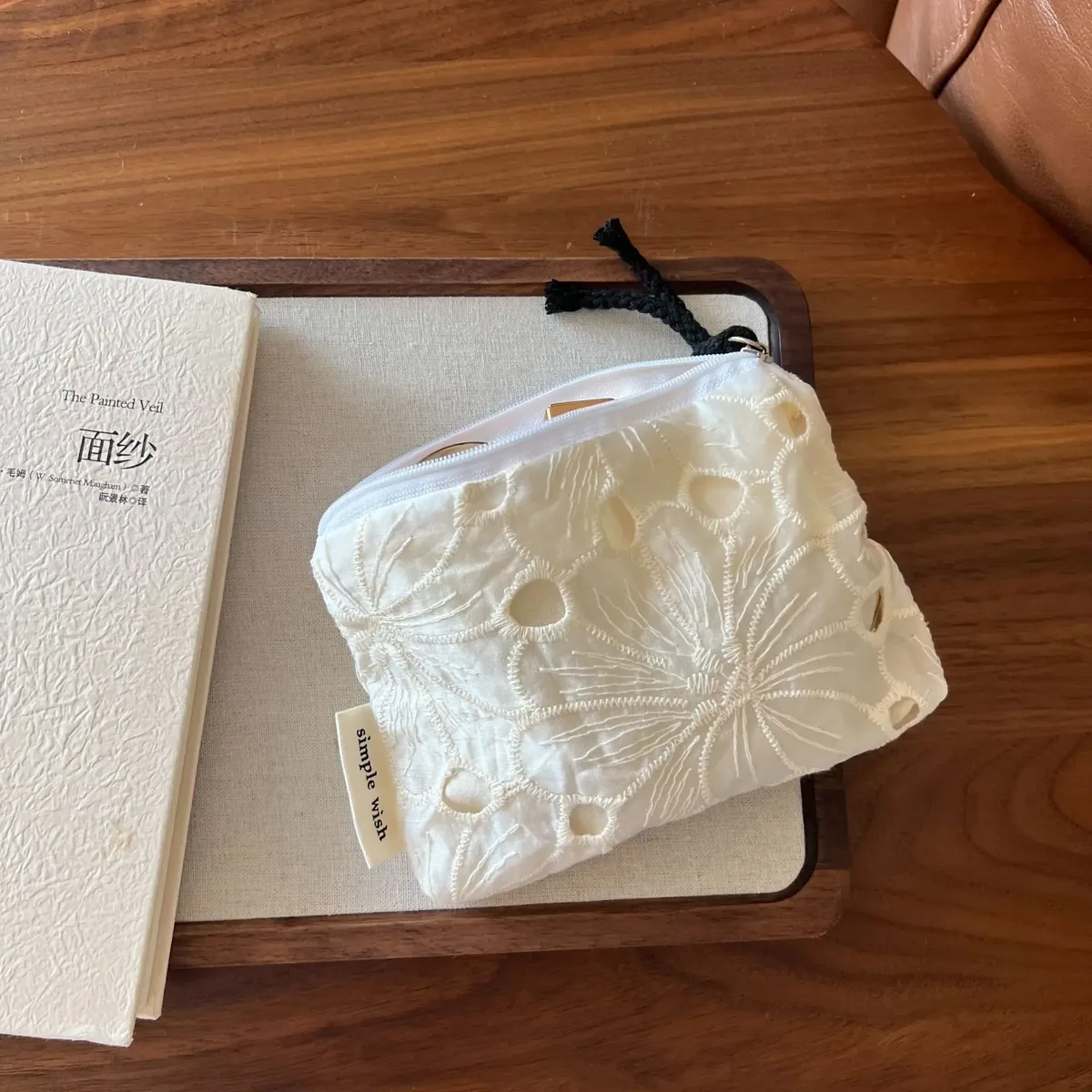 mini trousse de maquillage rétro en dentelle brodée, porte-monnaie à fermeture éclair, petit organisateur de cosmétiques, pochette pour serviettes hygiéniques, porte-cartes