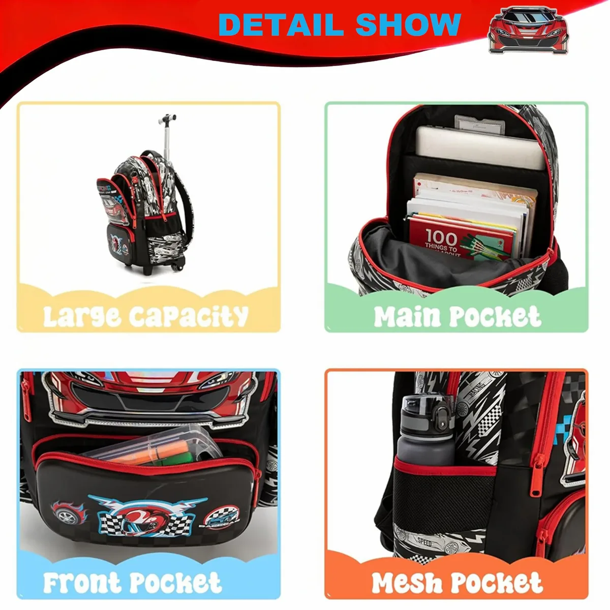 sac à dos d'école pour garçons et enfants, sacs à roulettes avec roulettes, sac à dos de voyage pour filles, sac à livres léger, fournitures de rentrée scolaire