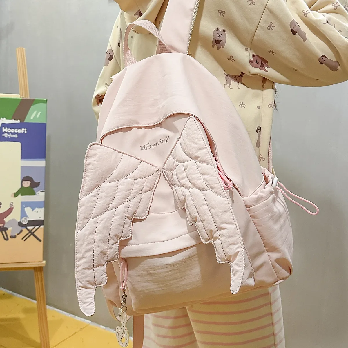 Sac à dos matelassé de style japonais, mignon et kawaii, pour homme et femme, multi-usages, résistant à l'eau, léger, rose, jaune, bleu