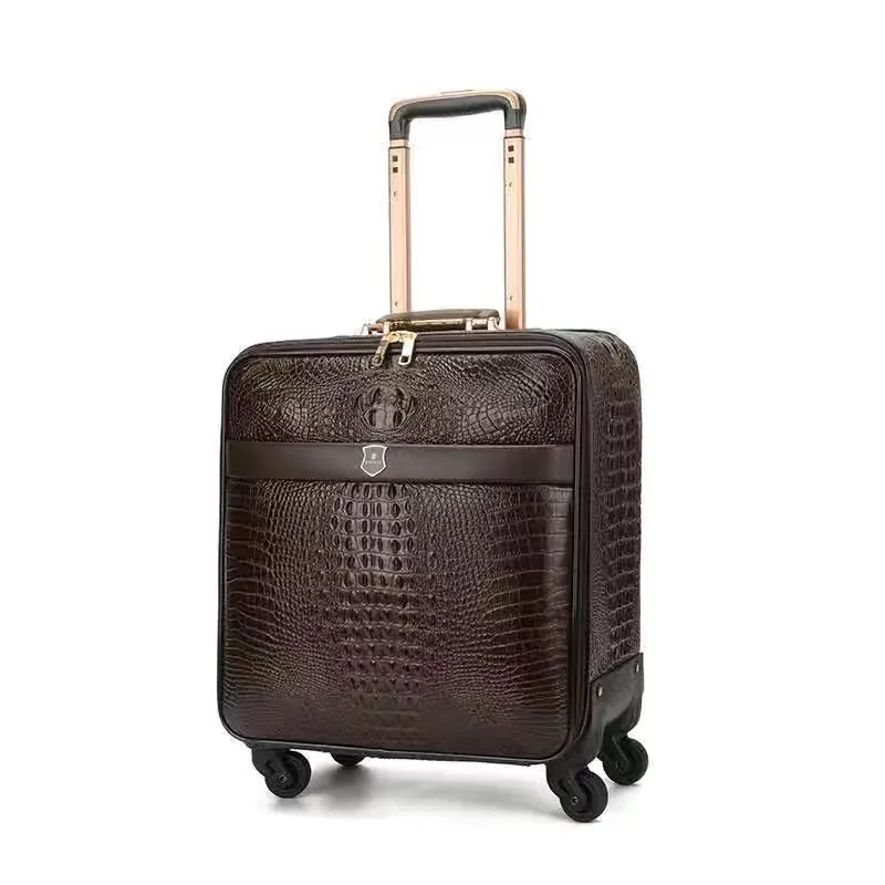 Valise à roulettes en cuir véritable à motif crocodile, roues universelles, 16/20/24 pouces, valise de voyage de luxe pour hommes et femmes