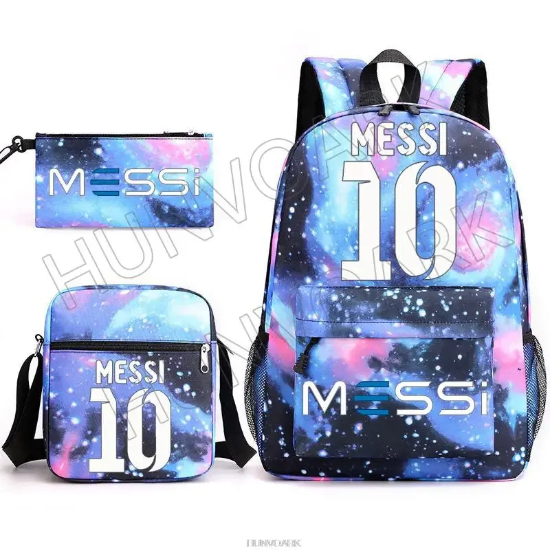 sac à dos super stars messi pour enfants, football, école, voyage, ordinateur portable, adolescents, étudiants, femmes, hommes, 3 pièces