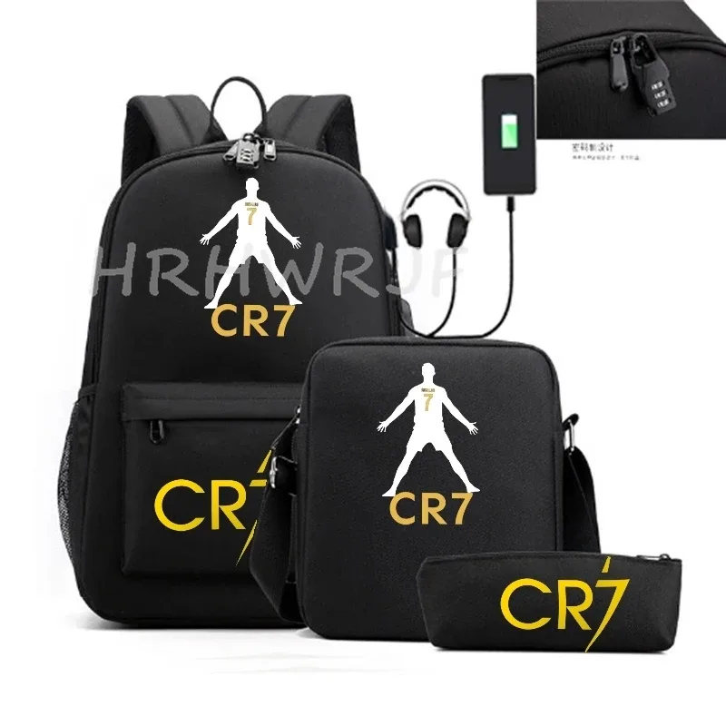 sacs à dos sport décontractés cr7, lot de 3, légers et simples, grande capacité, pour adolescents, ordinateurs portables, école, femmes, hommes, voyage, usb, anti-vol, mochilas
