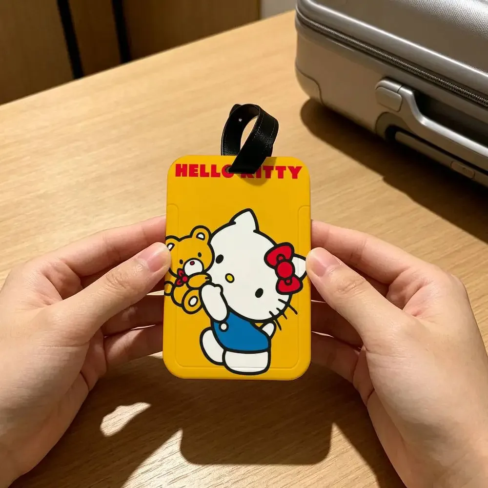 étiquette d'identification de bagage anti-perte en pvc, motif chaton mignon h-hello cartoon k-kittys, avec porte-carte d'informations amovible, étiquette de bagage de voyage