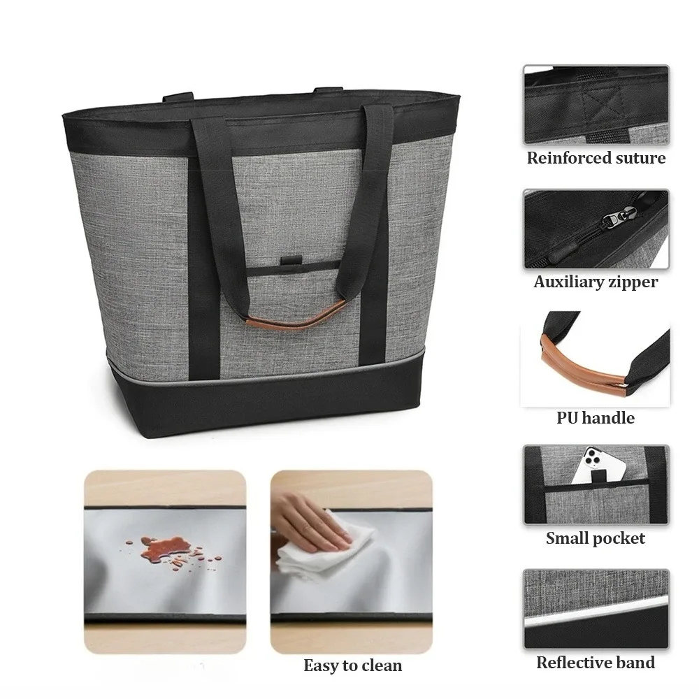 sac fourre-tout isolé de grande capacité, sac à déjeuner pliable léger, sac à bandoulière à bandoulière fixe