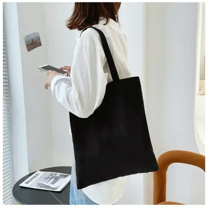 sac à bandoulière de grande capacité en toile noire et blanche, fourre-tout pliable en coton écologique, sac de shopping réutilisable, diy