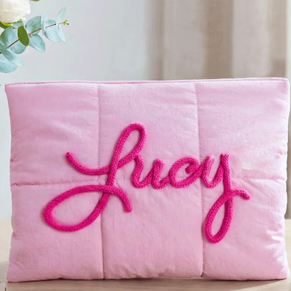 sac pour ordinateur portable personnalisé, étui pour ordinateur portable matelassé avec lettres en chenille personnalisées, housse pour ordinateur portable de 12x16 pouces, cadeau de bureau