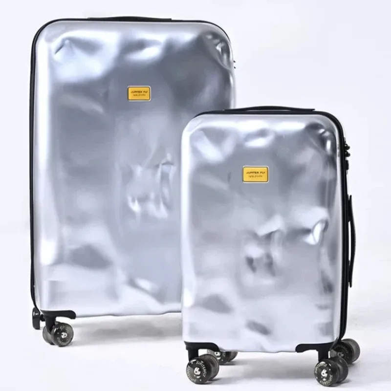 valise à roulettes, design créatif irrégulier et endommagé, tendance rétro, avec roue rotative de patinage, serrure tsa, matériau pc, nouvelle collection 2026