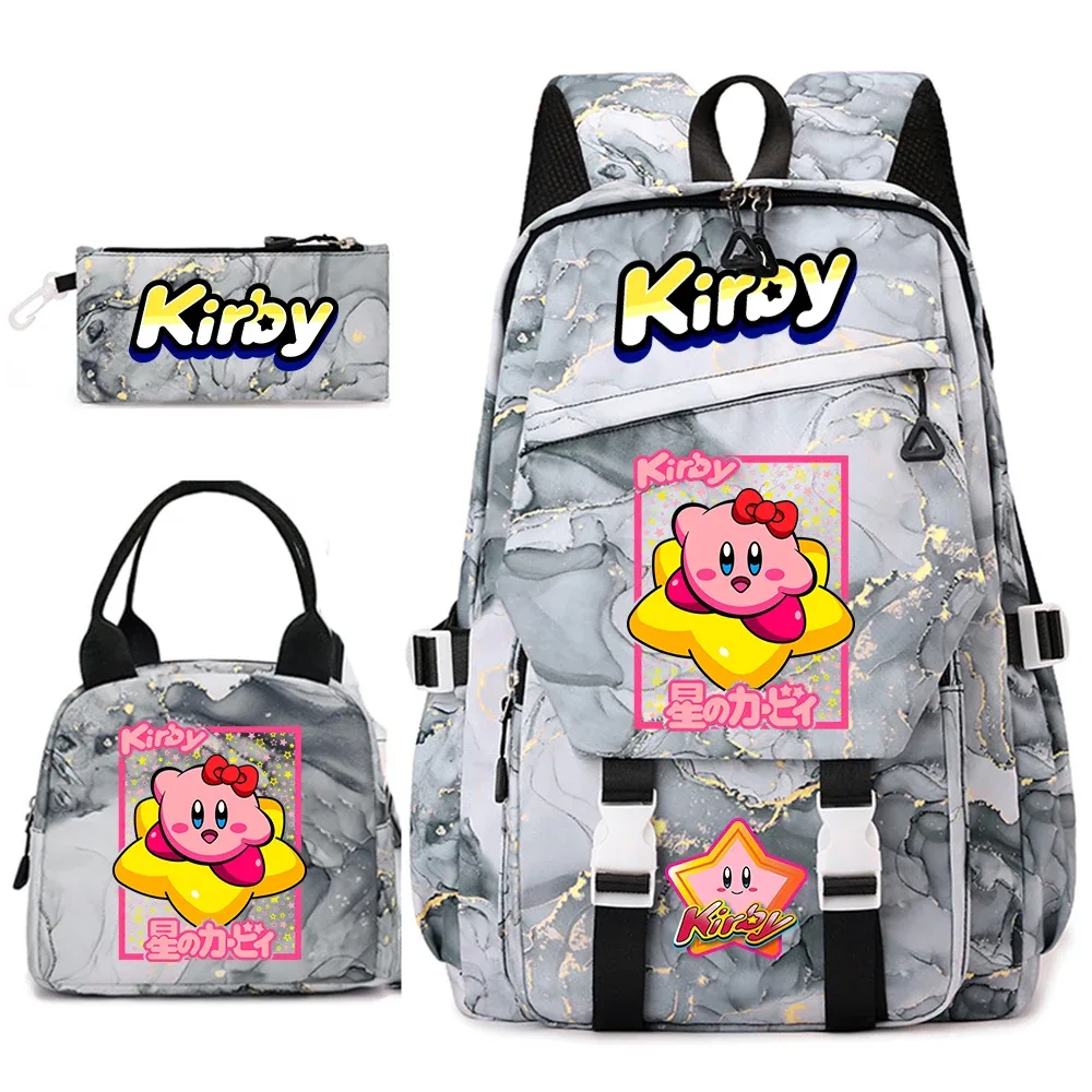 ensemble de sacs à dos pour étudiantes avec imprimé kirby, sac à déjeuner et trousse à crayons, sac à dos scolaire léger