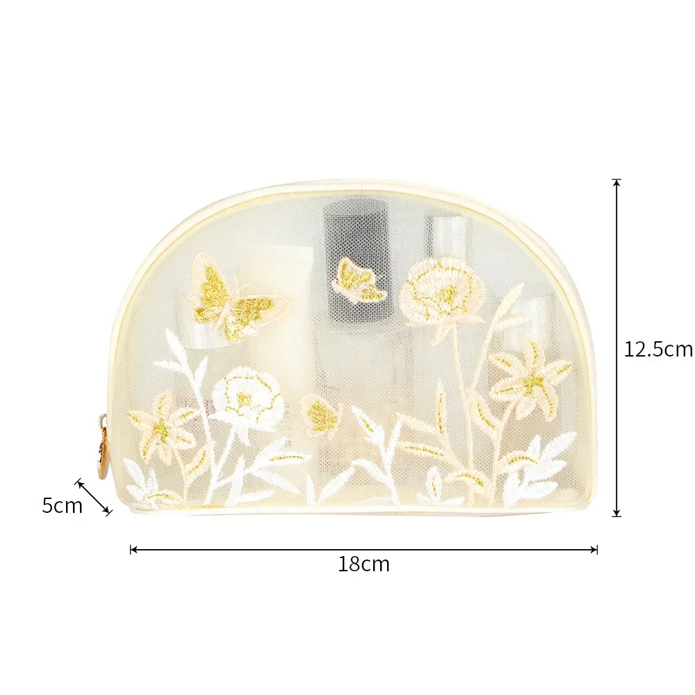 trousse de toilette grande capacité en maille brodé motif papillon, sac de rangement cosmétique, trousse de maquillage, organisateur de rangement