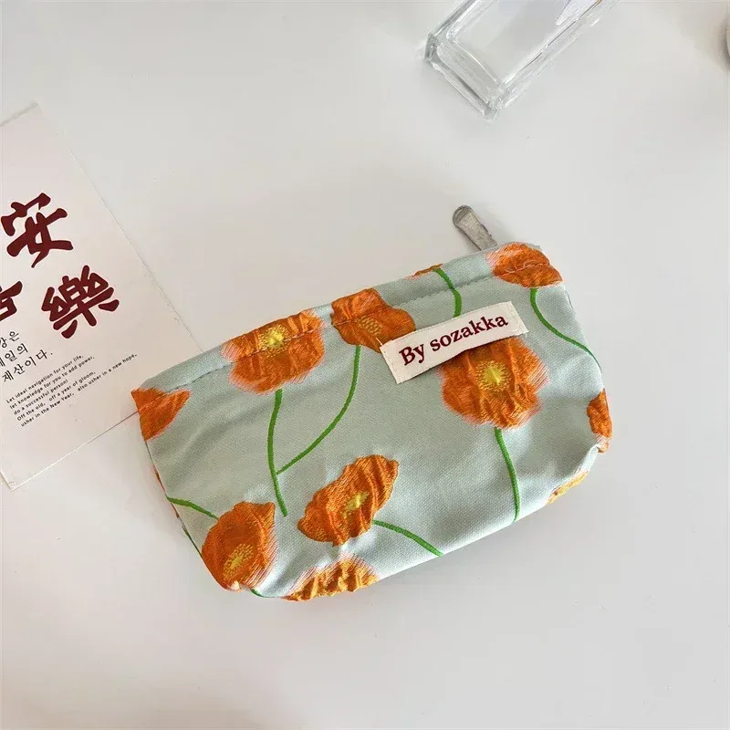 trousse de maquillage imprimée de fleurs 3d pour femmes, petit sac cosmétique, pinceaux de maquillage, rouge à lèvres, trousse de rangement mignonne, style coréen
