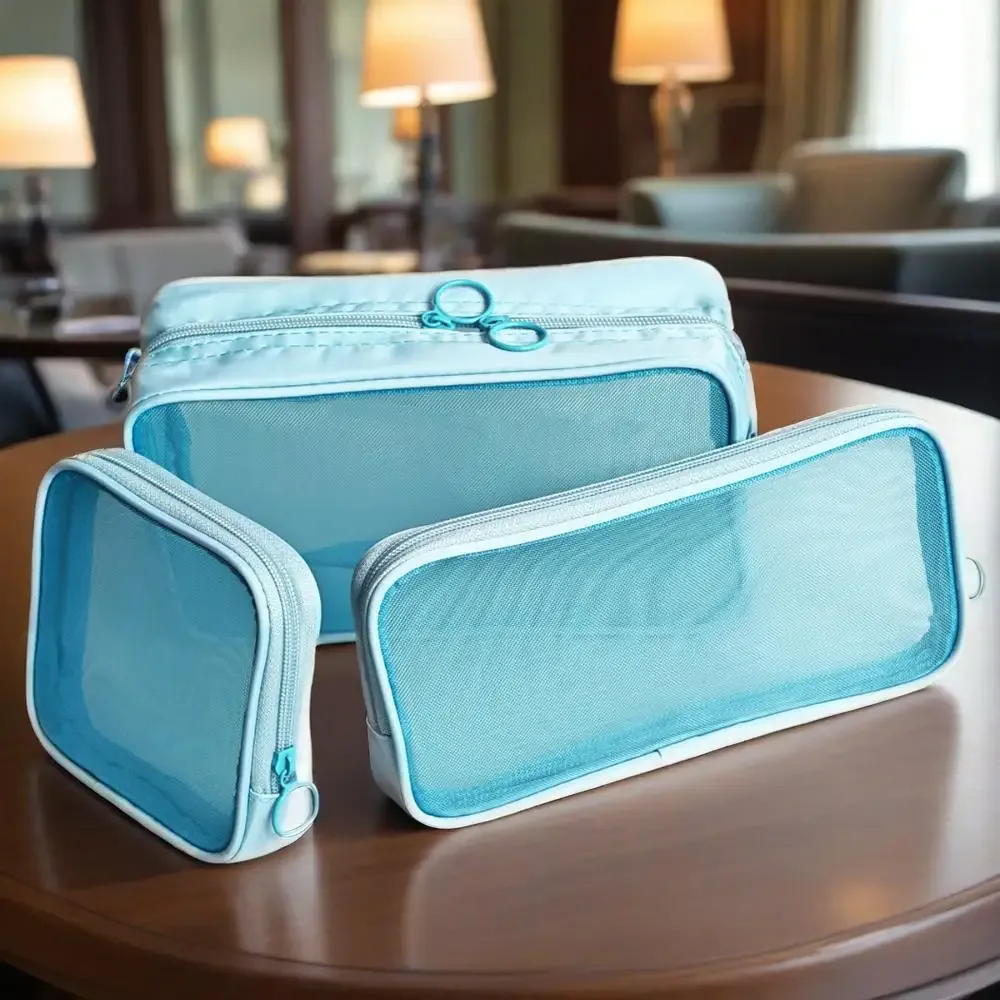 sac cosmétique en maille de nylon grande capacité, sac de rangement portable pour articles de toilette de voyage, organisateur de maquillage respirant et durable avec fermeture éclair