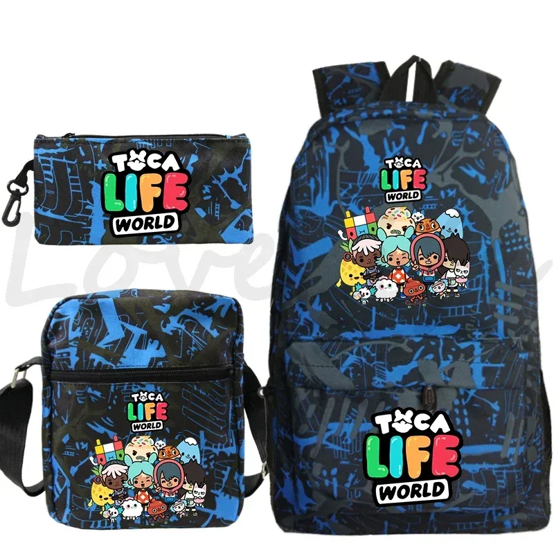 sac à dos toca life world, ensemble de 3 pièces, sacs d'école mignons pour filles, sac de voyage, sac à dos imprimé toca boca, sac à dos pour enfants, mochila