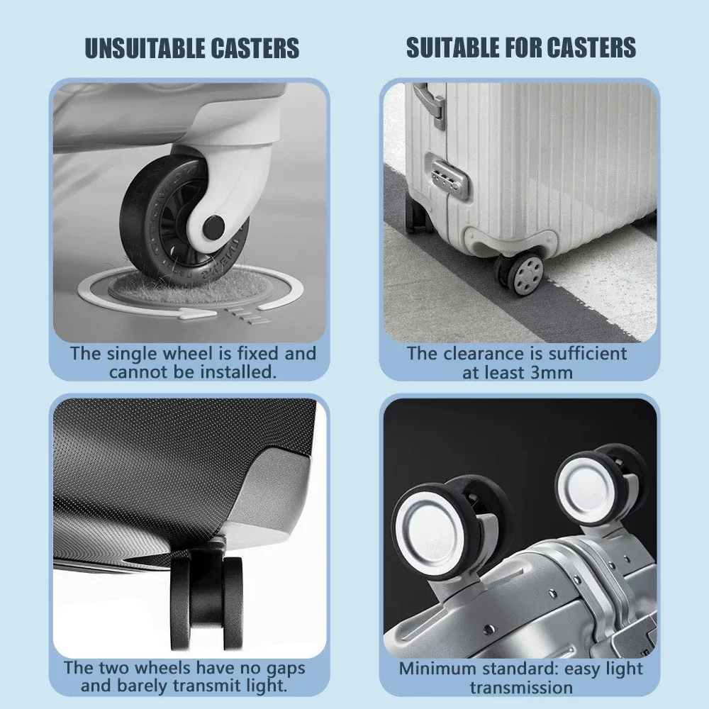 8 protections de roulettes de valise en silicone, accessoires de voyage, réduisent le bruit, pour valises et trolleys