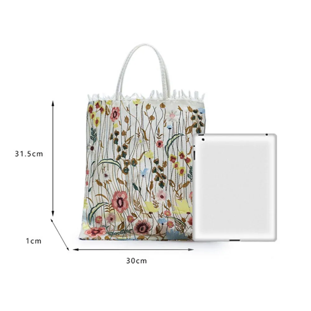 sac fourre-tout à la mode, nouveau style d'été en maille avec broderie complète de fleurs, sac à bandoulière transparent, sac à main romantique pour filles et femmes, sac de shopping écologique