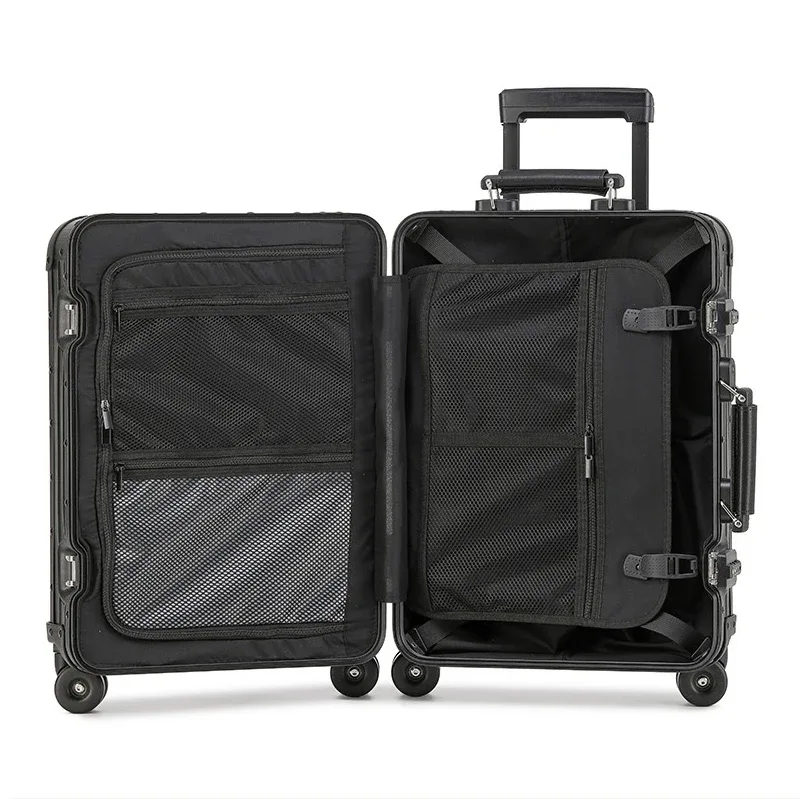 valise de voyage en alliage d'aluminium et de magnésium, bagages roulants, chariot de 20/24 pouces, valise d'embarquement de cabine à main, 100%
