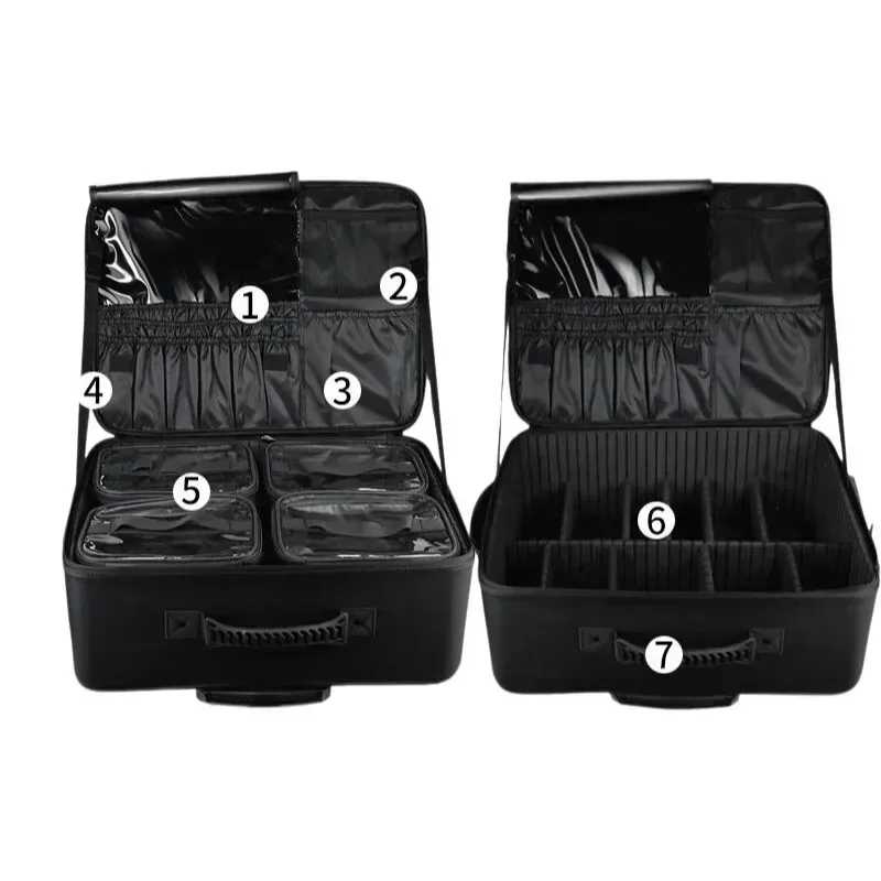 Valise de chariot d'artiste cosmétique professionnel-organisateur cosmétique Oxford résistant à l'eau avec compartiments multicouches beauté