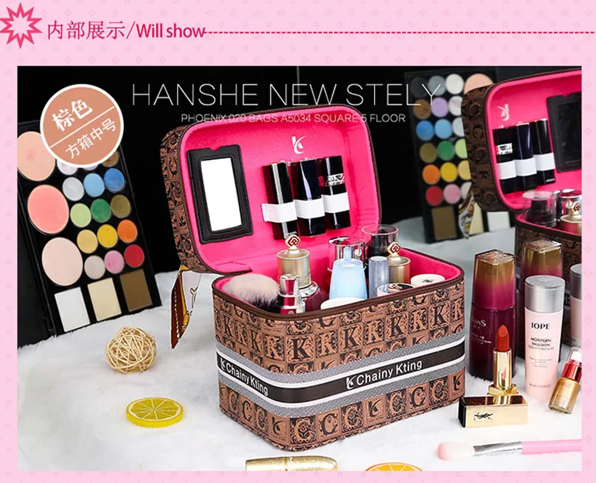 trousse de maquillage rétro à la mode, nouvelle trousse de maquillage multicouche de grande capacité, boîte de rangement de cosmétiques portable de voyage, cinq modèles