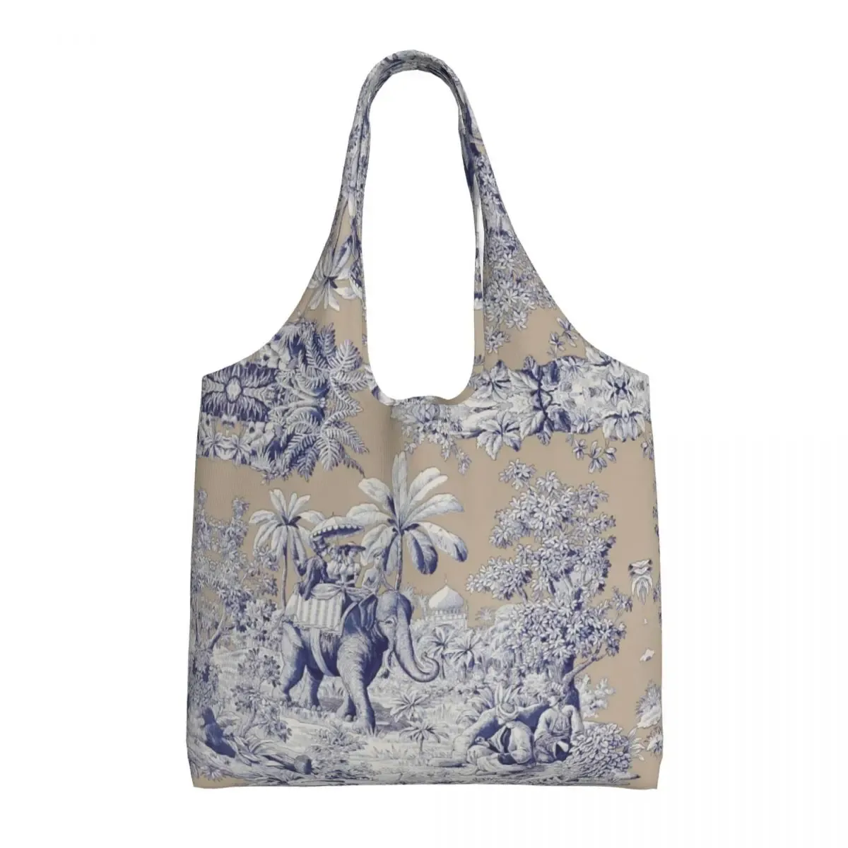 toile de jouy française classique vintage personnalisée, fourre-tout à motif bleu marine, fourre-tout de shopping en toile réutilisable, sac à bandoulière