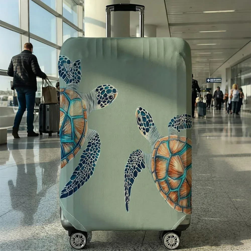 housse de protection pour bagages motif double tortue des profondeurs, convient aux bagages de 18 à 32 pouces, avec protège-poignées, accessoire de voyage