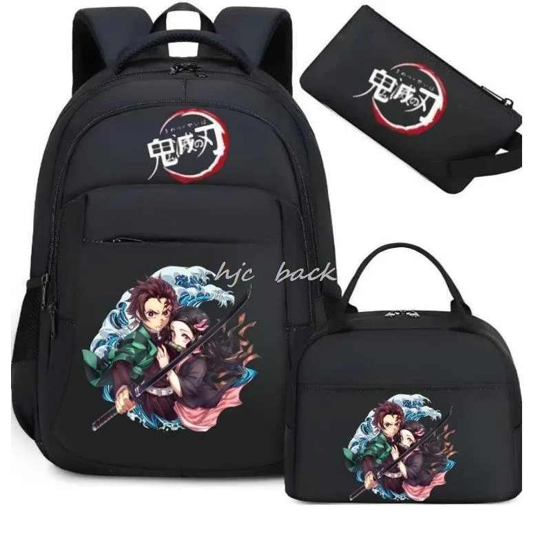 lot de 3 sacs à dos kamado nezuko demon slayer camouflage avec sac à déjeuner pour adolescents, sacs d'école pour étudiants, ensemble de voyage décontracté