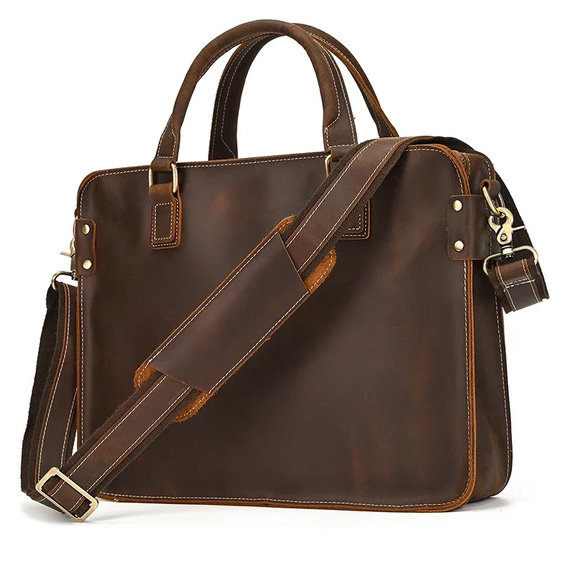 sac à main d'affaires en cuir véritable pour hommes, sac d'ordinateur pour ordinateur portable, cuir de vachette, sac lancé masculin, sac fourre-tout en cuir de vache, 15 pouces