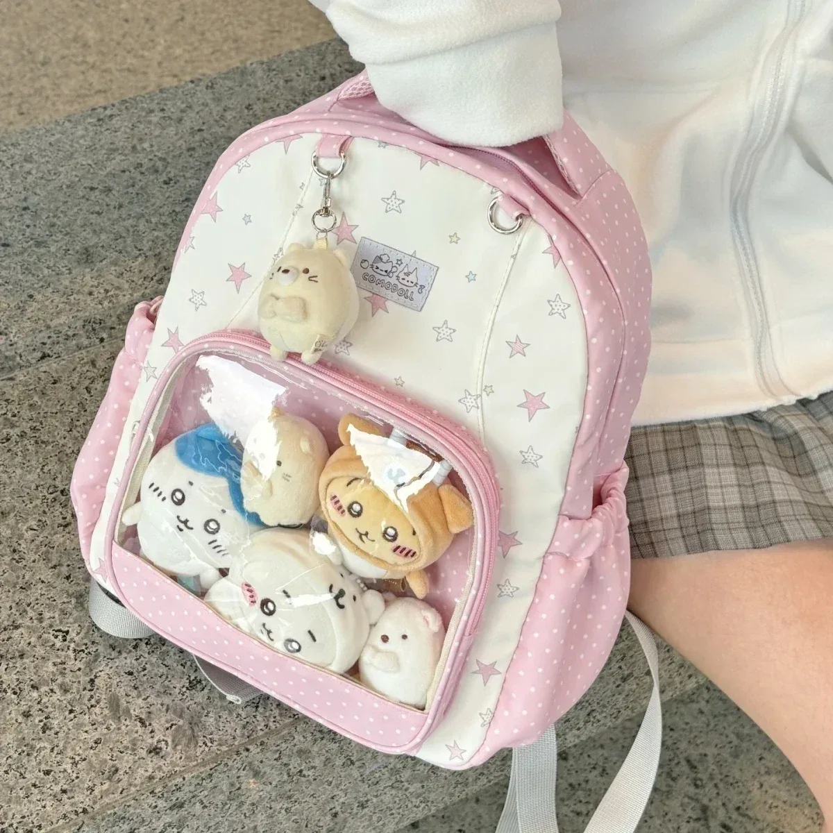 nouveau sac à dos harajuku rose kawaii à motif de dessin animé pour femme, sac à dos décontracté à pois, sac ulzzang ita doux et mignon