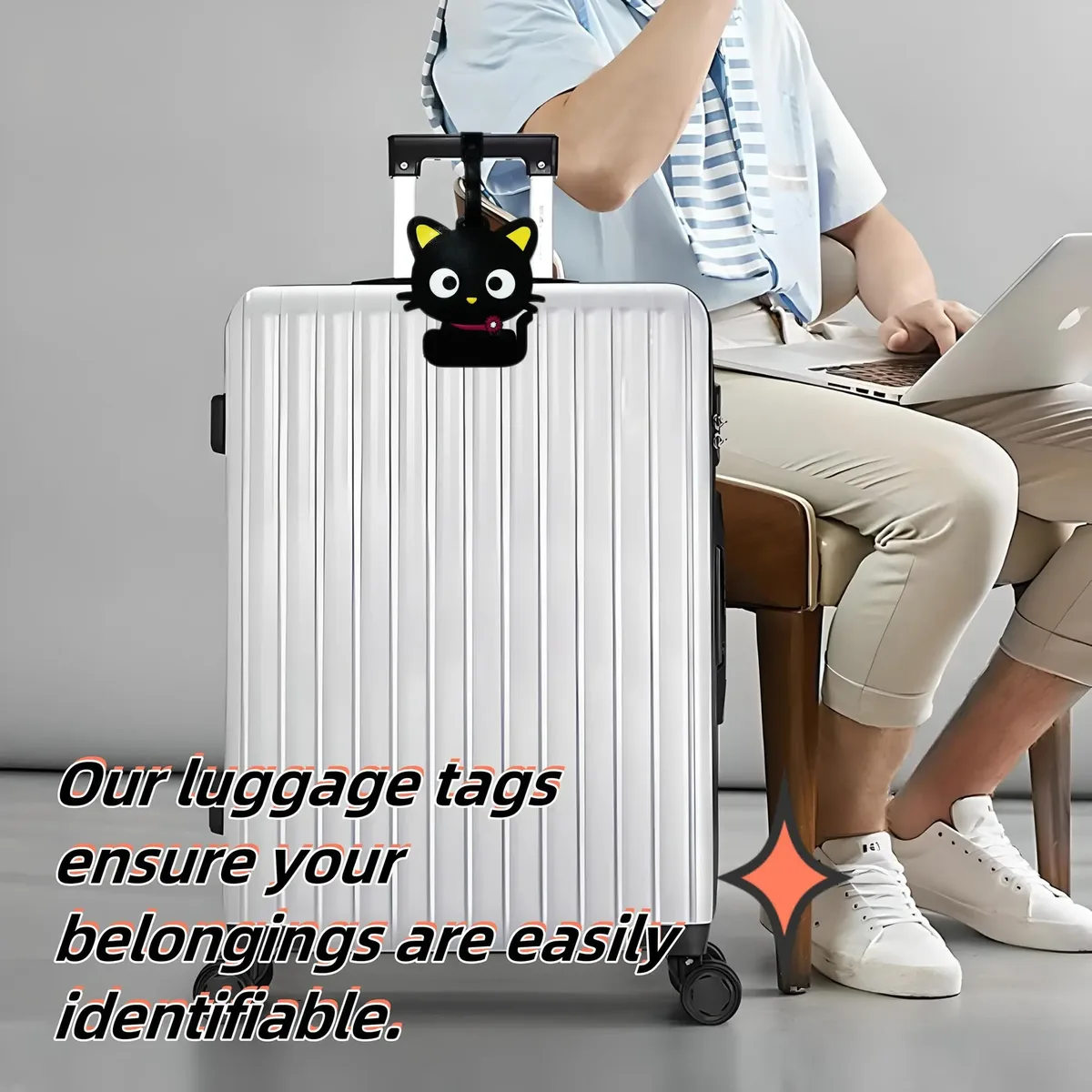 étiquette de bagage portable motif animaux mignons (chat, chien, dinosaure) pour identification de valise et étiquette d'embarquement