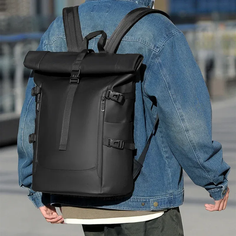 nouveau sac à bandoulière pour hommes, sac à dos de voyage pour ordinateur d'affaires, loisirs en plein air, bord roulé, mode pour les déplacements