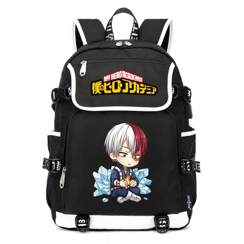 grand sac d'école anime pour femmes, sac à dos bakugou katsuki, sac à dos pour ordinateur portable avec chargeur usb, sac à dos de voyage oxford