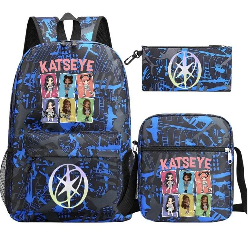 katseye chaud drôle impression sac à dos pour filles garçons étudiant pour adolescent enfants sac à dos cartable sac d'école décontracté 3 pièces/ensembles