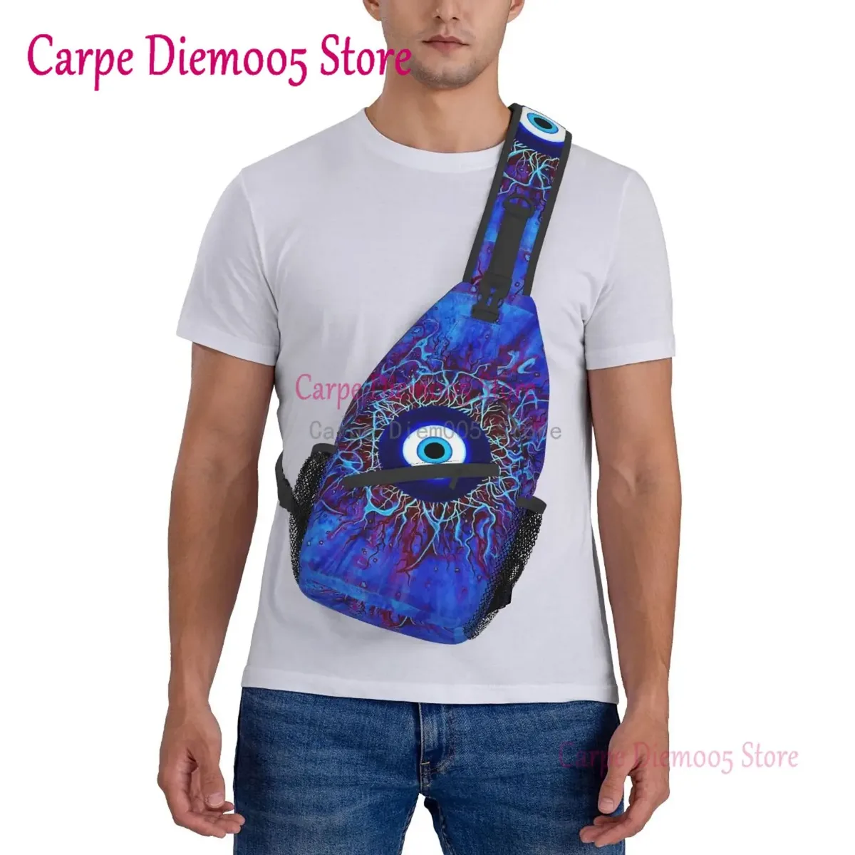 sac à bandoulière bleu marine et aqua nazar pour hommes, sac à dos porte-bonheur mauvais œil, sac de poitrine pour randonnée