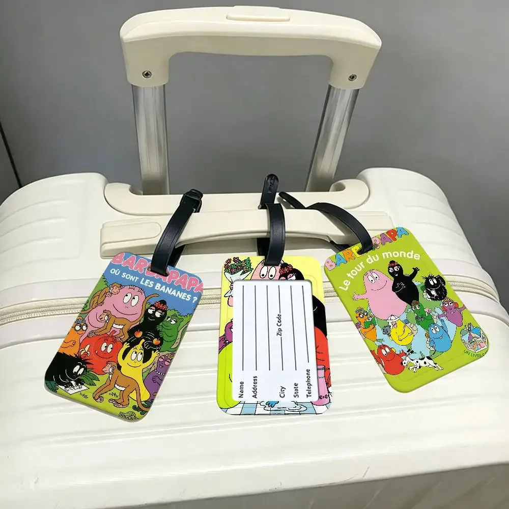 carte d'information imperméable pour enfants, barbapapa, étiquette de bagage en pvc, identificateur anti-perte pour valise, sac à main