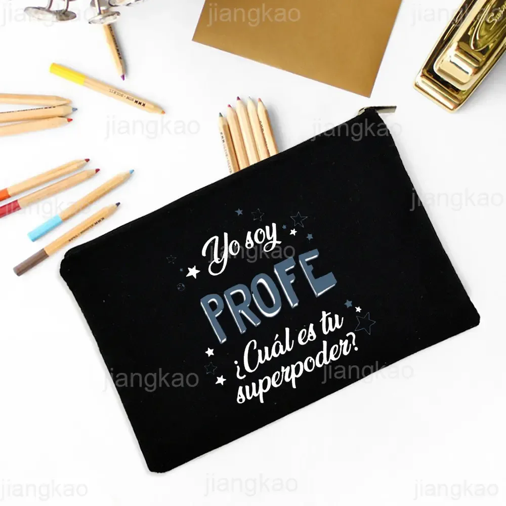 sac à crayons imprimé espagnol, meilleur professeur dans le mot, école, fournitures de papeterie, sacs de rangement, trousse de maquillage de voyage, poudre de toilette, cadeaux