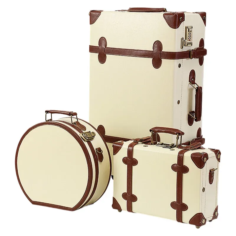 Valise en cuir britannique vintage, bagage à roulettes rétro avec matériel en laiton antique et roues silencieuses, sac à main approuvé par cabine