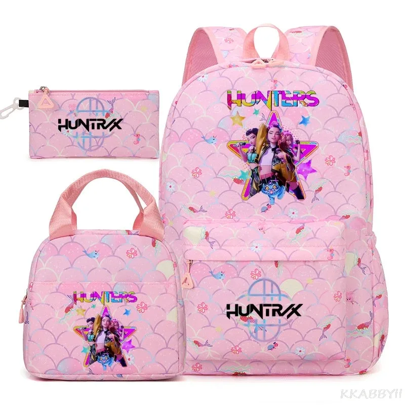 nouveau sac à dos kpop demon hunters huntr/x, 3 pièces, léger, respirant, grande capacité, pour l'école, les voyages, pour femmes, mochilas