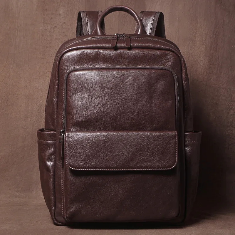 guro hommes décontracté en cuir véritable sac à dos peau de vache naturelle cartable à la mode de luxe sac de voyage d'affaires bureau 16 pouces pochette d'ordinateur